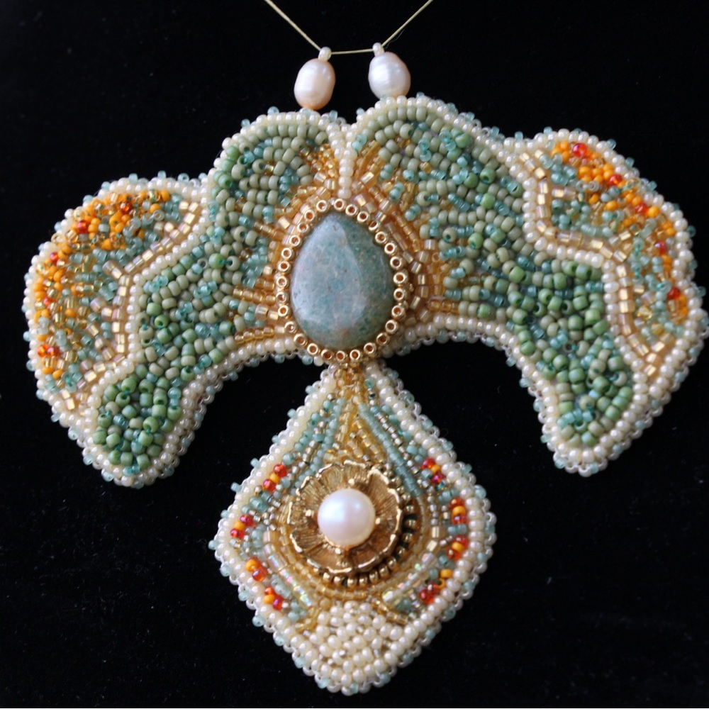 Handmade bead embroidered necklace